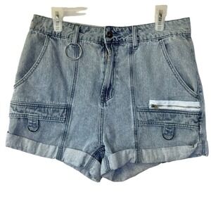 Hot Topic Women's Y2K Retro Acid Wash Denim Shorts High Waist Cuffed Hem Size 11